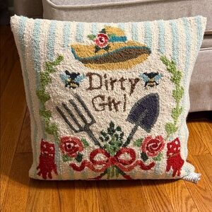 Decorative Garden Pillow with Floral Design Hand Hooked